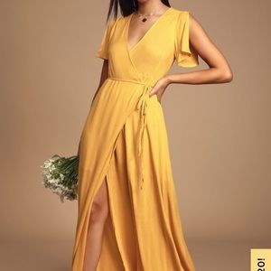 Lulu’s Much Obliged Golden Yellow Wrap Maxi Dress